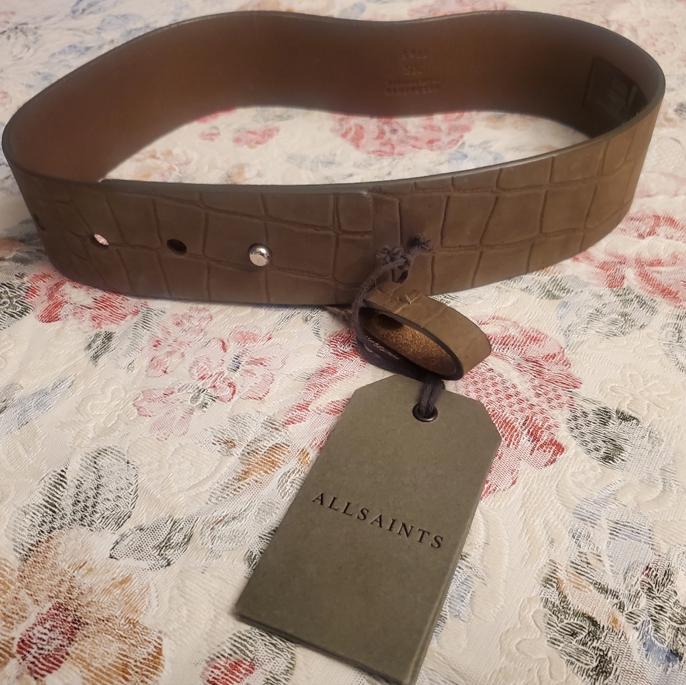 ALLSAINTS Mimosa Croco Waist Belt Women  XS Dark Khaki